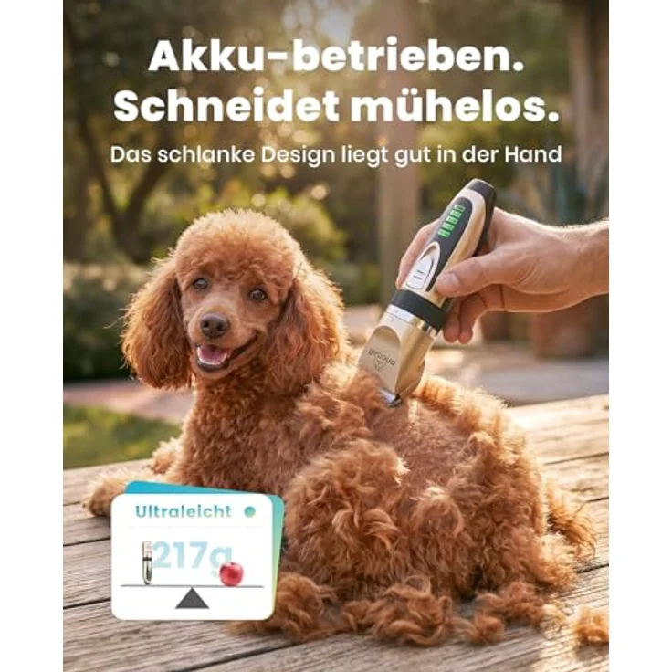 oneisall Leise Hundeschermaschine, 2000mAh Akku, 4h Laufzeit, ultra leise (<55 dB), gold – Bild 5