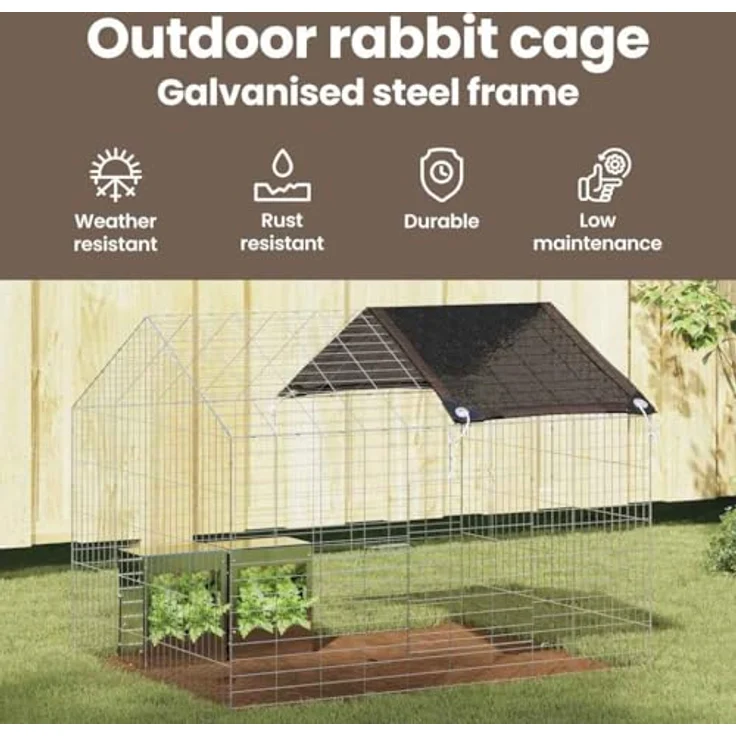 vidaXL Hasenkäfig Silber 400 x 78 x 78 cm, Verzinkter Stahl, Wetterfest, Modernes Design, Garten und Terrasse – Bild 4