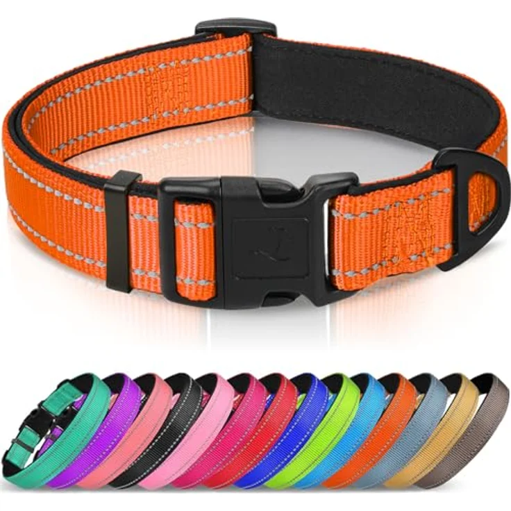 Joytale Gepolstertes Hundehalsband aus Neopren Nylon, Verstellbar für Große Hunde, Reflektierend, L, Orange – Bild 1