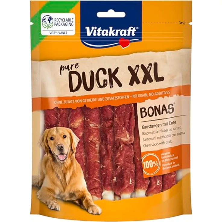 Vitakraft Pure Duck Bonas Sticks XXL, getreidefreier Hundesnack mit Entenfleisch, 200g