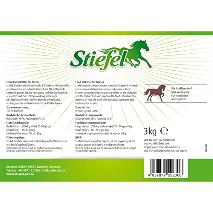 Stiefel Bierhefe für Pferde, 100% naturbelassene Ergänzung, fördert Stoffwechsel & Verdauung, mit Vitaminen & Spurenelementen, 3kg – Bild 5