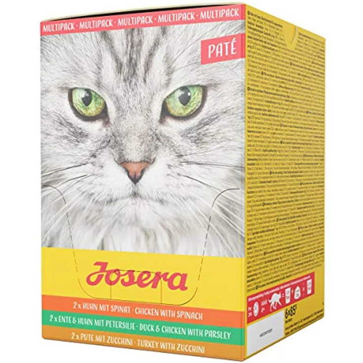 Josera Multipack Paté, 6 x 85 g, Premium Nassfutter für ausgewachsene Katzen, getreidefrei, drei Geschmacksrichtungen mit Lachsöl, Frischebeutel – Bild 1