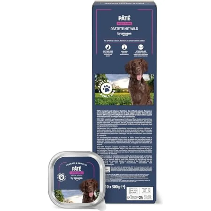 by Amazon Nassfutter für Hunde, Pastete mit Wild, 300g, 10er-Pack, ohne künstliche Aromen und Konservierungsstoffe