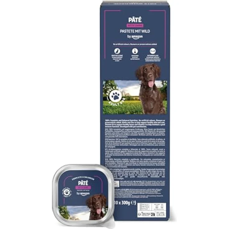 by Amazon Nassfutter für Hunde, Pastete mit Wild, 300g, 10er-Pack, ohne künstliche Aromen und Konservierungsstoffe – Bild 1