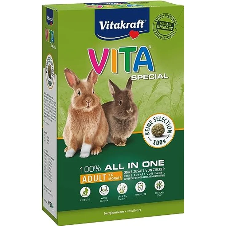 Vitakraft Vita Special Adult, Hauptfutter für Zwergkaninchen mit Gräsern und Kräutern, unterstützt die Verdauung, 600g – Bild 1