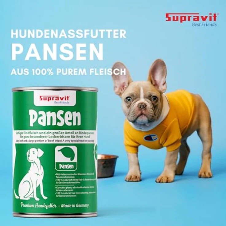 Supravit Premium Hundefutter Nass, 100% Fleisch mit Pansen, getreidefrei, Set mit 12 x 410g Dosen – Bild 2