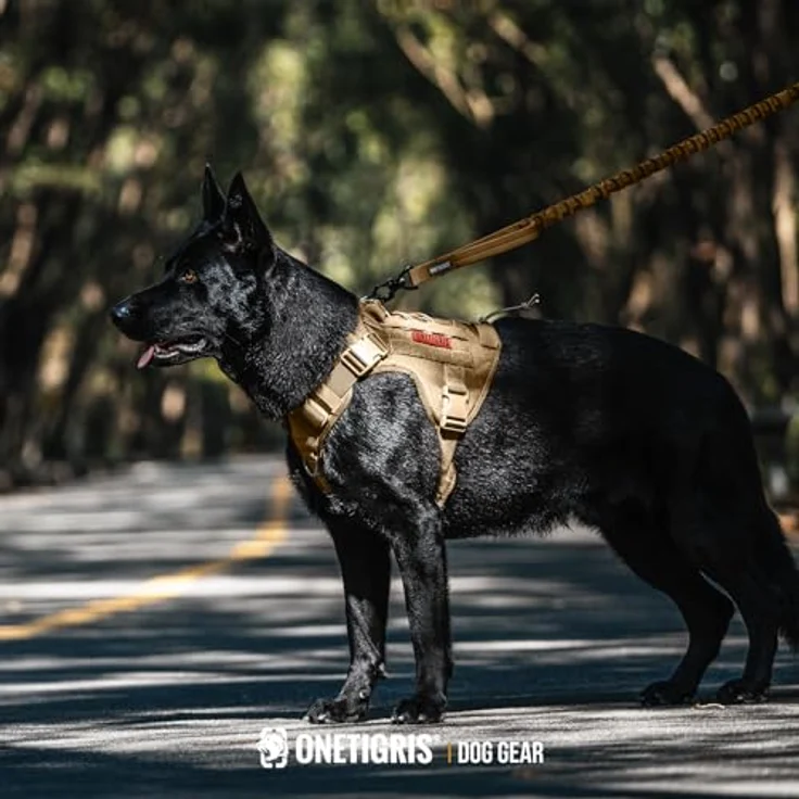 OneTigris Taktische Hundeweste, Service Hundegeschirr aus 1000D Nylon, MOLLE-kompatibel, Größe M, Braun – Bild 5
