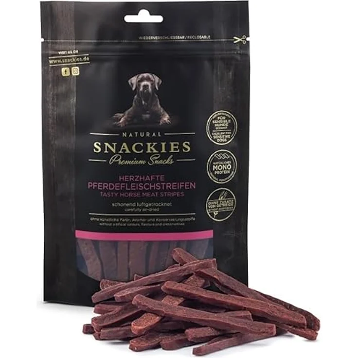 NATURAL SNACKIES Herzhafte Pferdefleischstreifen 400g, Premium Hundesnacks ohne Getreide, Zucker und künstliche Zusätze, schonend luftgetrocknete Leckerli mit hohem Muskelfleischanteil – Bild 1