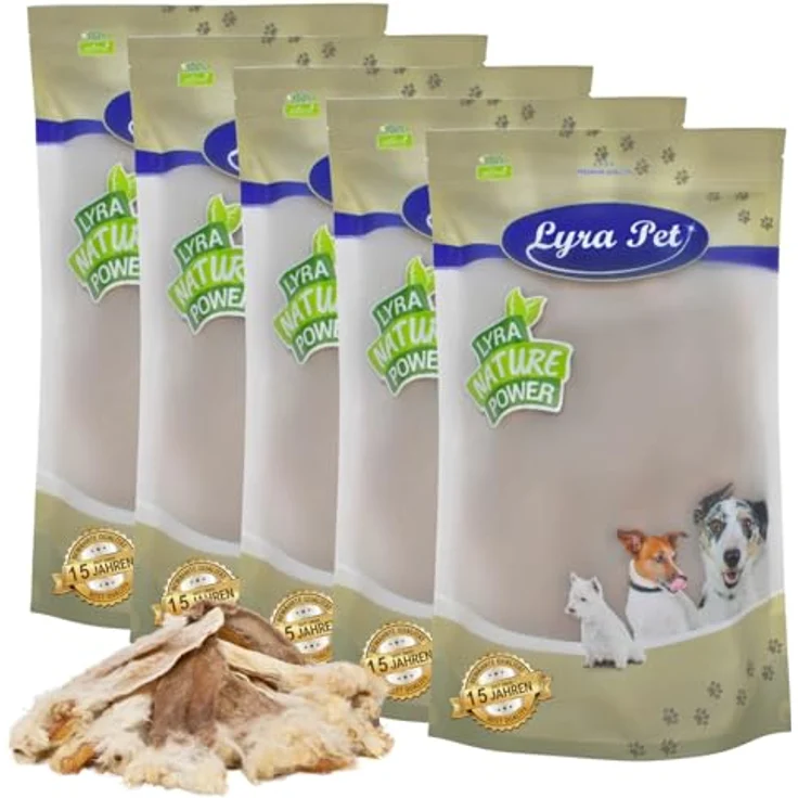 Lyra Pet® 5 kg Kaninchenohren mit Fell, getrockneter Kausnack für Hunde, natürlich, fettarm, nährstoffreich – Bild 1