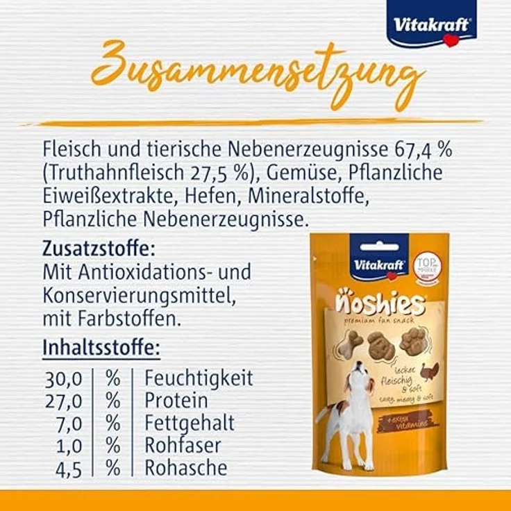 Vitakraft Noshies Truthahn, Hundesnack Sparpaket mit 3 Formen, 4 x 90 g, mit Vitalstoffen – Bild 4