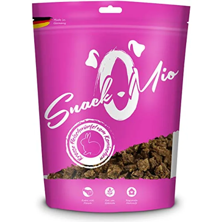 SNACKOMIO SnackOMio – Premium Hundesnack – krosse Fleischwürfel vom Kaninchen, getreidefrei, 1 x 125g