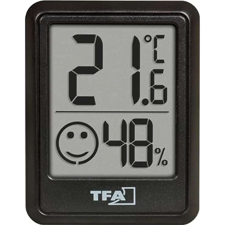 TFA Dostmann Mini Luftfeuchtigkeitsmesser 3er Set, digitales Raumthermometer mit Hygrometer, Temperatur- und Feuchtigkeitsmessung, Schwarz, inkl. Batterien – Bild 5