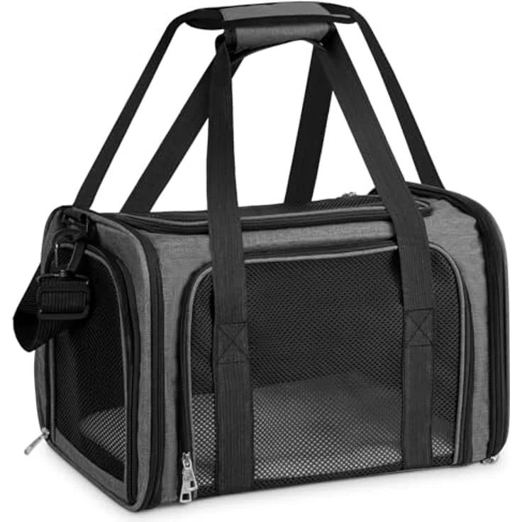 TOFFCAEA Transporttasche für Katzen und Hunde, faltbare Hundetransportbox, tragbar, bis 5 kg, dunkelgrau, L 50 x B 34 x H 34 cm – Bild 1