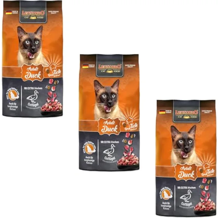 Leonardo Adult Duck Trockenfutter für Katzen, 3er Pack (3 x 300 g) | Haut- und Fellunterstützung mit Chiasaat und Krill, ohne Zusatzstoffe