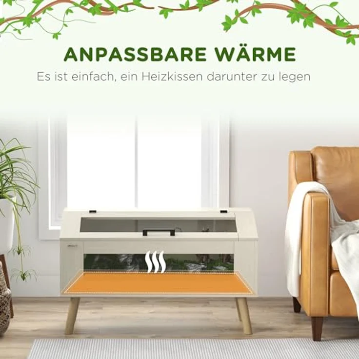 PawHut Terrarium für Reptilien, 100 x 50 x 60 cm, 140L Fütterungsbox mit gehärteten Glasfenstern, aufklappbarem Deckel und optimaler Belüftung, Eiche – Bild 5