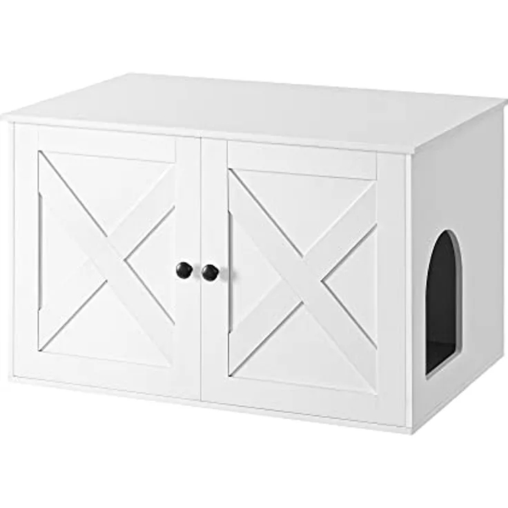 Feandrea Katzenhaus PCL002W01, Katzenklo-Schrank mit herausnehmbarer Trennwand, 80 x 53 x 50 cm, weiß, stilvolles Design und großer Innenraum