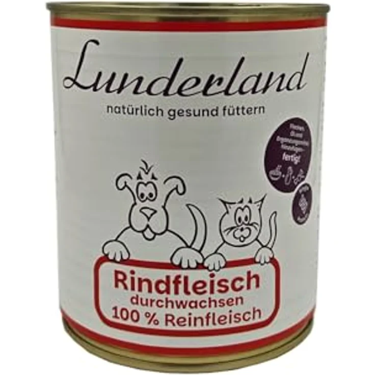 Lunderland Dosenfleisch Rindfleisch durchwachsen, 2 x 800g (insg. 1,6kg) Nassfutter für Hunde mit erhöhtem Energiebedarf, 100% ohne Zusätze – Bild 2