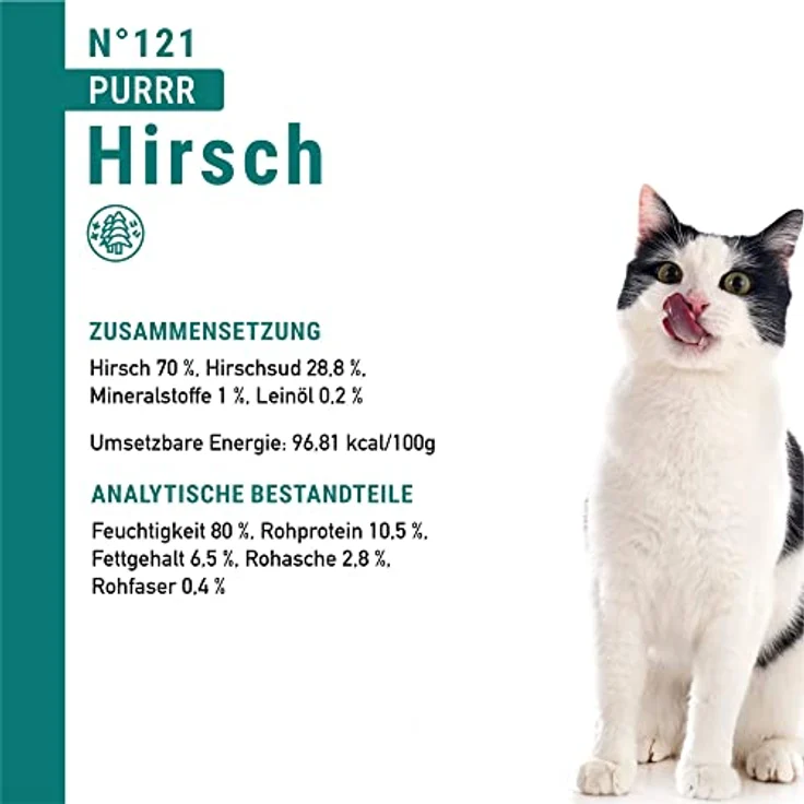 catz finefood Purrrr Hirsch Monoprotein Katzenfutter nass N° 121, 70% Fleischanteil, für ernährungssensible Katzen, 6 x 200g Dose – Bild 5