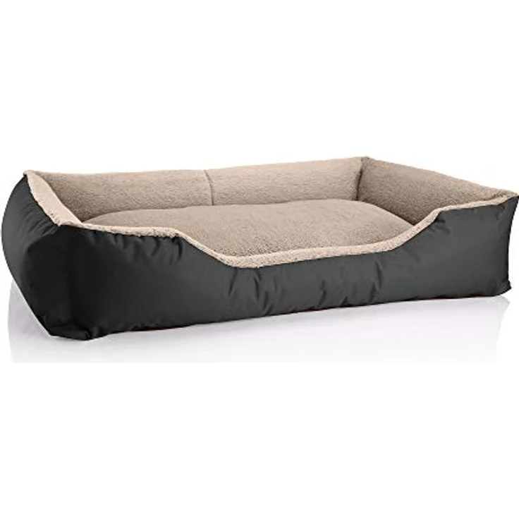 BedDog Hundebett Teddy, waschbares Hundesofa aus Cordura und Microfaser-Velours mit höhervollem Rand, quadratisches Hundekissen für drinnen und draußen, Größe XXL, schwarz-beige – Bild 1