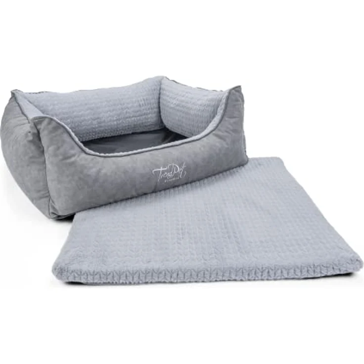 TrendPet VitaBed Style, Orthopädisches Hundebett aus Kunstleder und Memory Foam, flauschig, 80x70cm, Grau – Bild 4