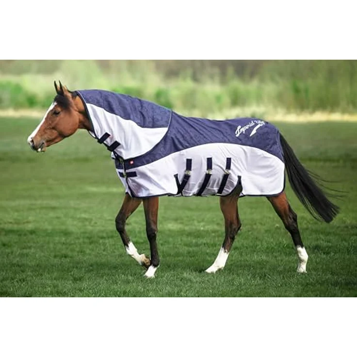 Imperial Riding IRHSuper-Dry 2-in-1-Regen- & Fliegendecke ohne Halsteil, wasserabweisend, atmungsaktives Mesh-Material, mit Bauchklappe, Navy, 125 – Bild 3