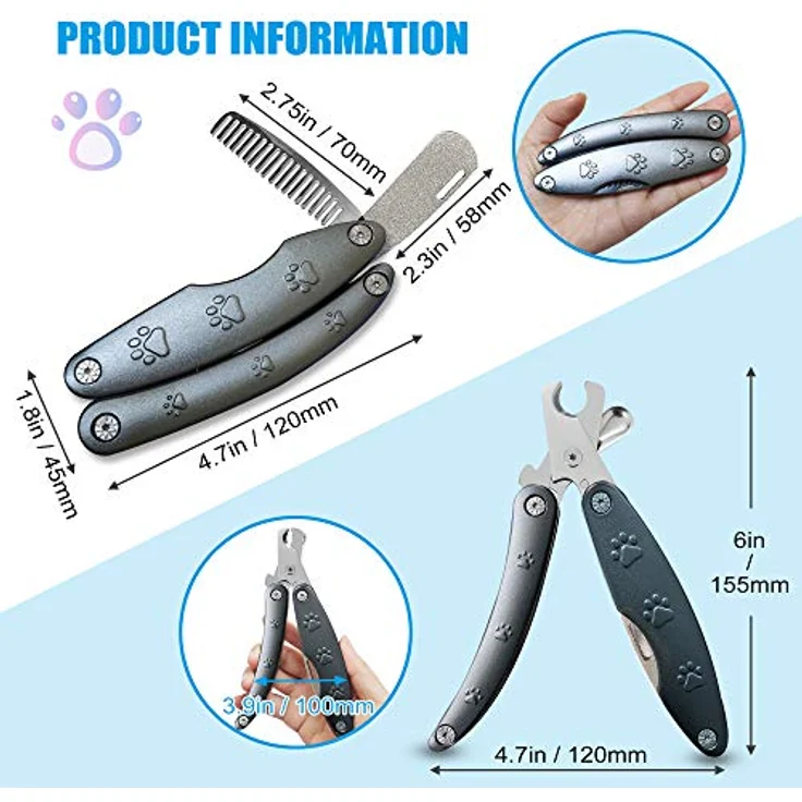 KXCDTECH Hunde-Nagelschneider, leiser 3-in-1 Nagelknipser aus Metall mit integrierter Feile und Kamm, für angstempfindliche Hunde aller Rassen – Bild 4