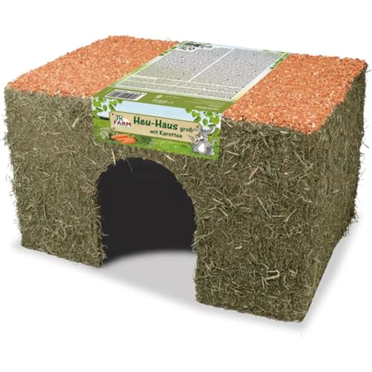 JR FARM Heu-Haus Karotte groß, 600 g, gefüllt mit aromatischem Bergwiesenheu und knackigen Karottenstückchen, unterstützt den Zahnabrieb, für Zwergkaninchen geeignet – Bild 1