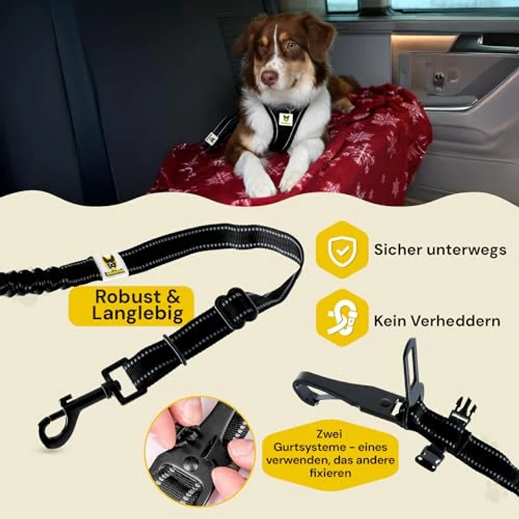 Hundefreund Hundegurt fürs Auto, Verstellbarer Sicherheitsgurt für große und mittelgroße Hunde mit Ruckdämpfer, schwarz – Bild 5