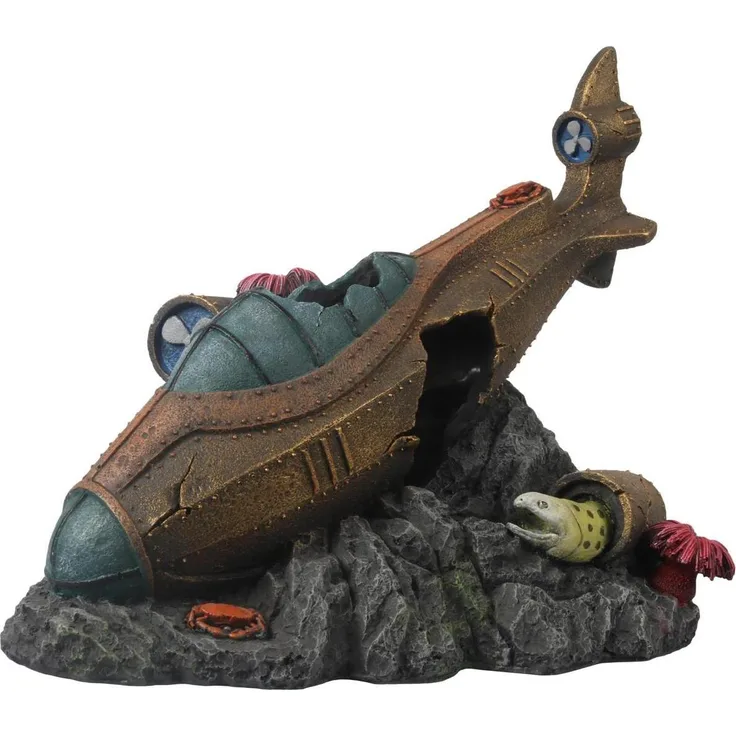 EBI Aqua Della Steampunk Sunken Submarine L, Aquarium Dekoration aus Polyesterharz, 25,8 cm hoch, nostalgisches Design