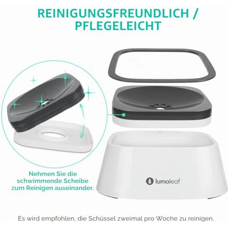 LumoLeaf Wassernapf für Hunde, 1L grau, kein Verschütten, langsamer Futterspender, tropffreies Design – Bild 3