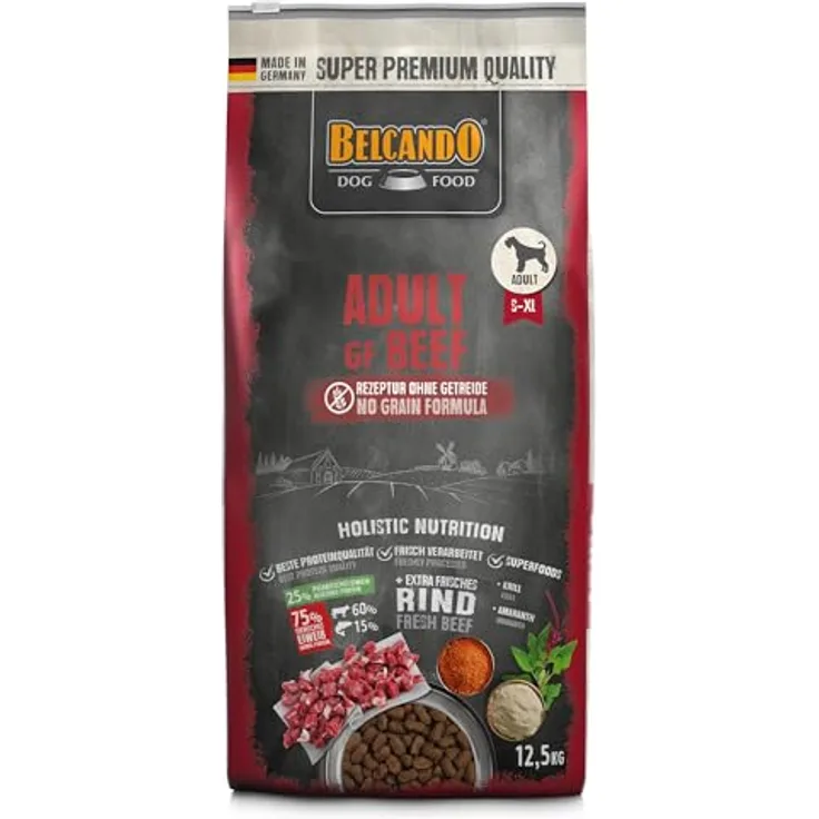 BELCANDO Adult GF Beef, getreidefreies Hundefutter mit 40 % frischem Rind, 12,5 kg, Alleinfuttermittel für ausgewachsene Hunde ab 1 Jahr