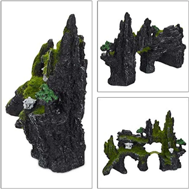 relaxdays Aquariendeko Felsen mit Kunstmoos und Tempel, grau-grün, 17 x 23,5 x 8,5 cm, für Süß- und Salzwasseraquarien – Bild 6