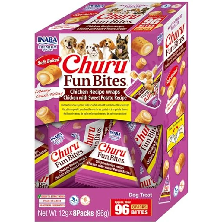 INABA Churu Fun Bites Hundeleckerli mit Huhn & Kartoffel, ohne Getreide, ohne Zucker, hochwertige Zutaten, 96 g (1er Pack) – Bild 1