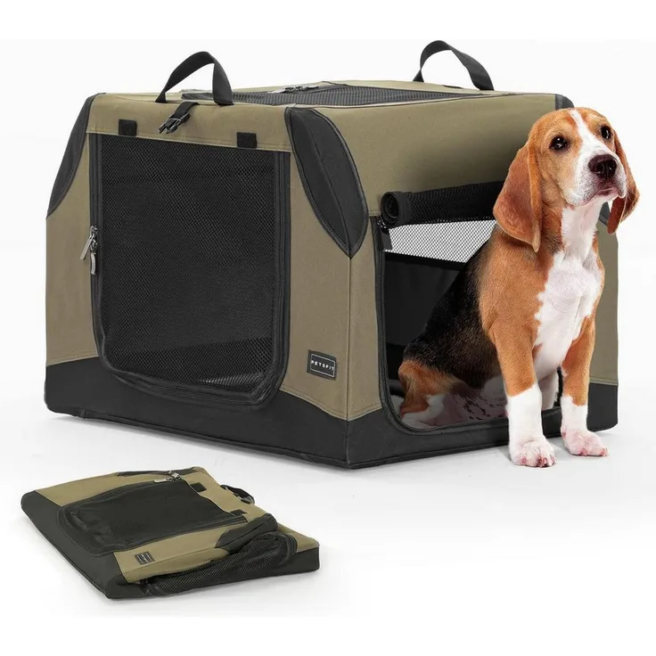 LuxusKollektion Hunde-Transportbox Auto faltbar, Kofferraum Netz Reißverschluss, 360° Belüftungssystem, Größe M, grün