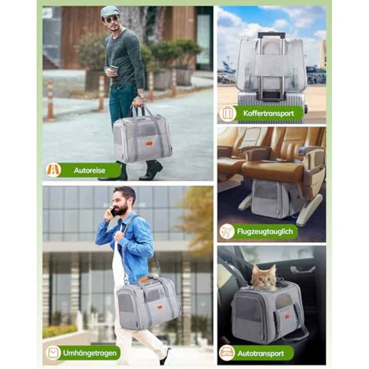 Morpilot Katzentransportbox, Transportbox 43.5x28x35cm, hellgrau, mit atmungsaktivem Netzgewebe und abnehmbarem Kissen – Bild 2