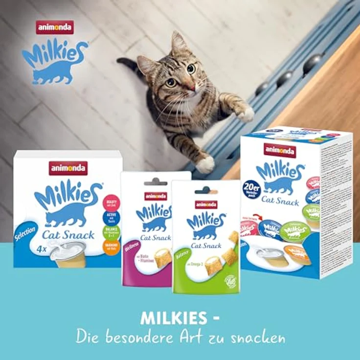 Animonda Milkies Mixpaket 1 Selection, Katzensnack mit 4 Sorten, 20 x 15 g, milchiger Snack, glutenarm, leicht verdaulich – Bild 4