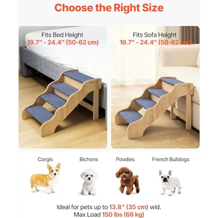 VEVOR Hundetreppe 740x430x500 mm, 4-stufige klappbare Holztreppe für kleine, mittlere und große Haustiere bis 68 kg mit rutschfester Oberfläche und stabiler Konstruktion – Bild 5