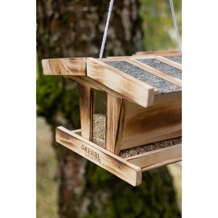 Kerbl Hobbyfarming Vogelfutterhaus aus Holz, wetterfest mit Glassichtfenster, robuster Kordel zur Aufhängung, für Wildvögel, witterungsbeständig – Bild 4