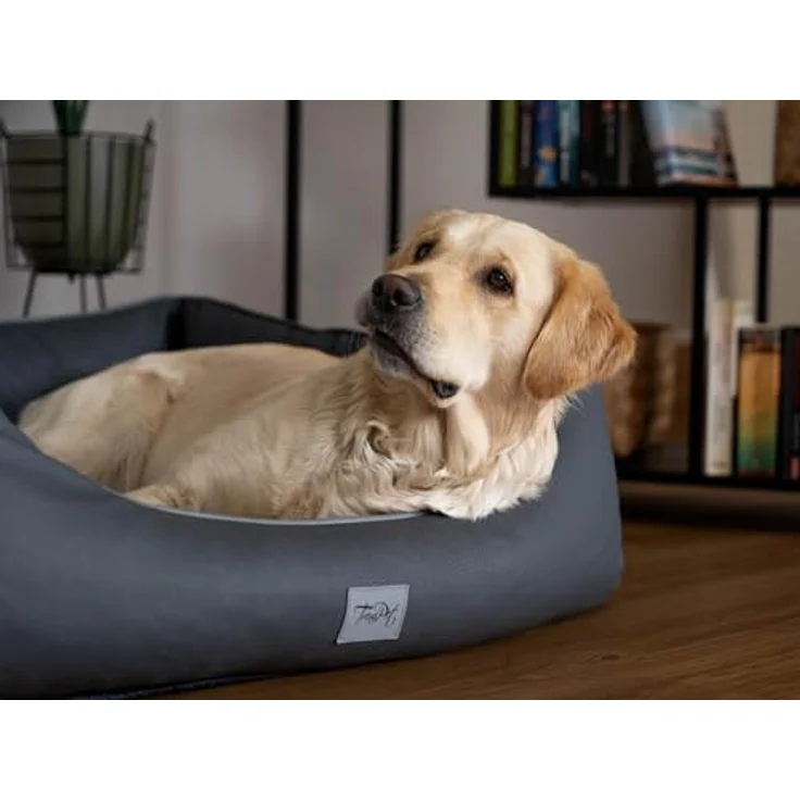 TrendPet Runa, Orthopädisches Kunstlederbett für Hunde mit Memoryfoam Matratze, modisch in Kupfer und Grau (Grau, 100x75x30 cm) – Bild 5