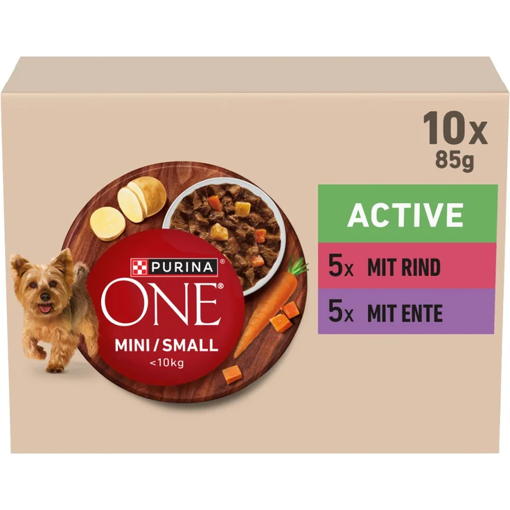PURINA ONE MINI <10kg Active Multipack, Hunde-Nassfutter, 10x85g