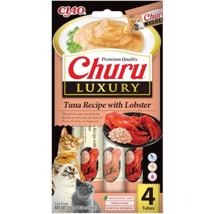 INABA Churu Luxury, Katzenleckerlis mit Thunfisch und Hummer, kalorienarm, 56g – Bild 1