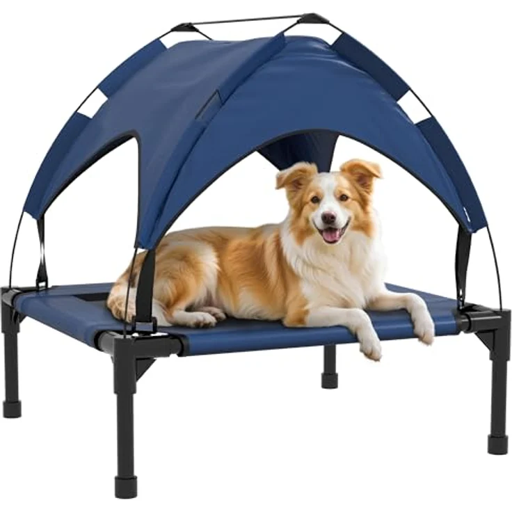 PawHut Tierbett mit Baldachin, Outdoor Hundeliege mit Dach, Atmungsaktiv, Oxford, für kleine und mittelgroße Hunde Dunkelblau Oxford 76 x 61 x 69,5 cm – Bild 2