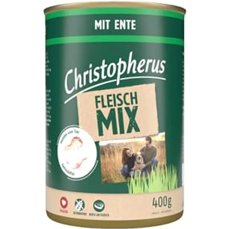 Christopherus Fleischmix mit Ente, Getreidefreies Nassfutter für Hunde, 6 x 400 g – Bild 2