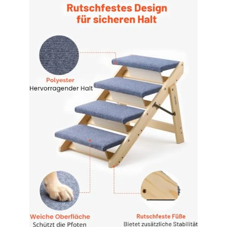 VEVOR Hundetreppe 630x470x490 mm, 4-stufige klappbare Holztreppe für Haustiere bis 68 kg, rutschfeste Oberfläche, ideal für Betten, Sofas & Autos – Bild 4