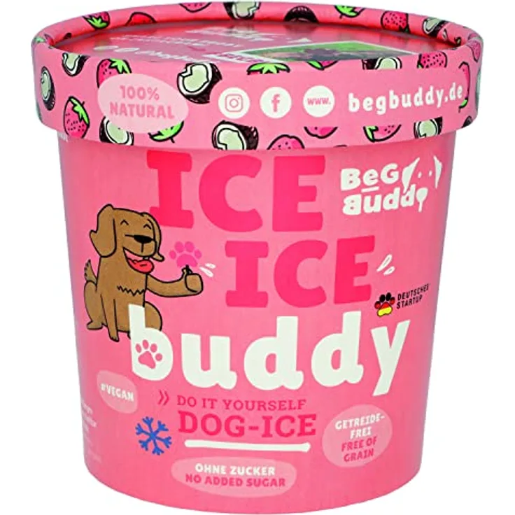 BeG Buddy EIS für Hunde, Hundeeis ohne Zuckerzusatz, natürliche Erdbeere & Kokos, glutenfrei, vegan, selbstgemacht