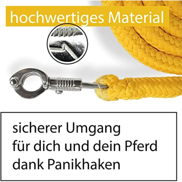 Pferdelinis Führstrick mit Panikhaken für Pferd, Anbindestrick in Gelb, robuster Baumwollstoff, ideal für Pferd, Pony, Esel, Ziege – Bild 2