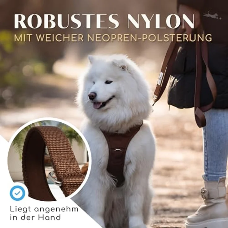 FREUDENTIER Hundeleine Model Clyde, 2m verstellbar, weich gepolstert, robust für mittelgroße & große Hunde, Braun, 25mm – Bild 3