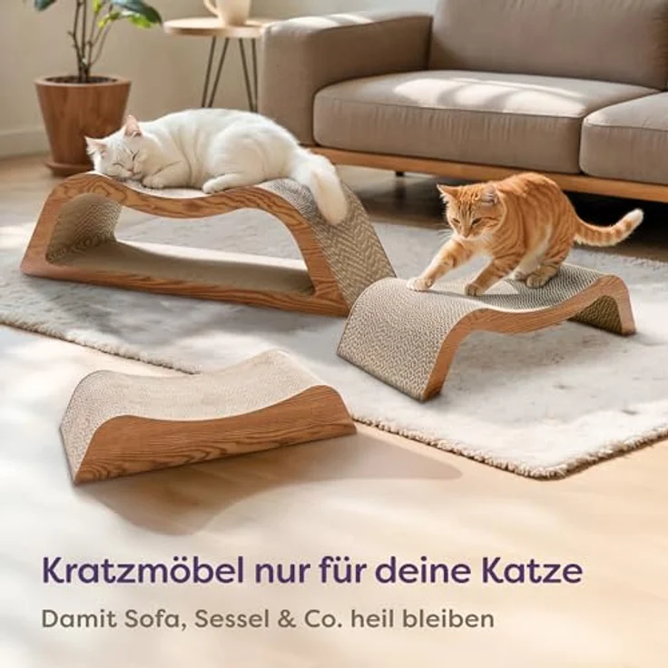 Knupis Kratzmöbel Kratzbrett XXL 75cm, 3-teiliges Set aus besonders kratzfester Wellpappe, platzsparend und schützend für Möbel, Braun – Bild 5