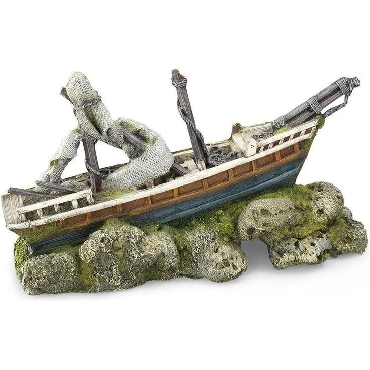 EBI Aqua Della Boat L, Aquarium Dekoration aus ungiftigem Polyesterharz, geeignet für Süß- und Meerwasser