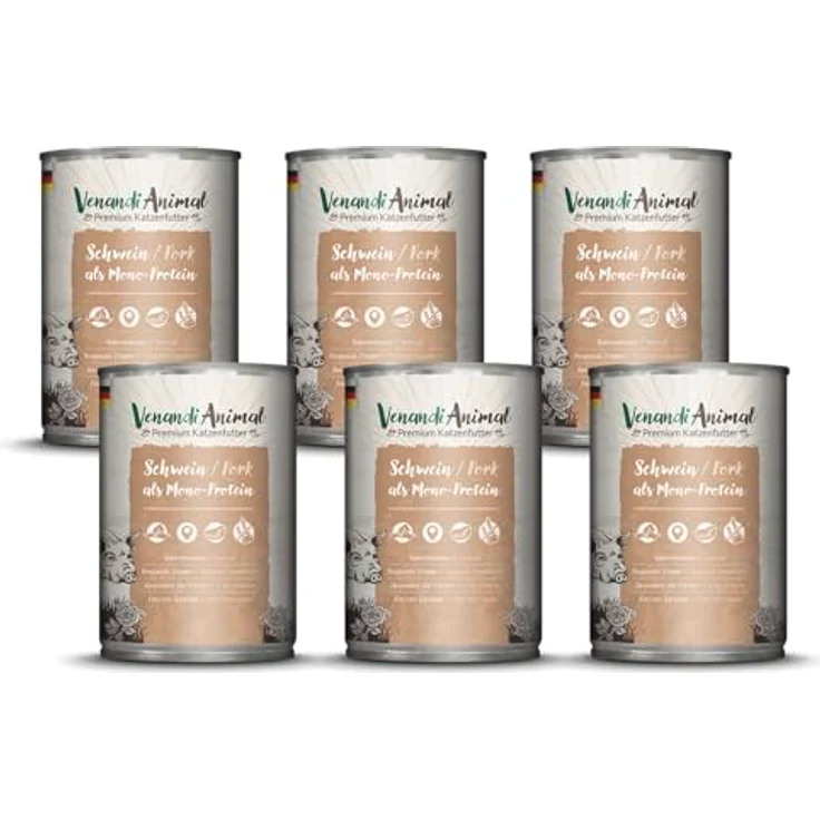 Venandi Premium Nassfutter für Katzen - Monoprotein Schwein, getreidefrei, 6 x 400g (6er Pack) mit hohem Fleischanteil – Bild 1